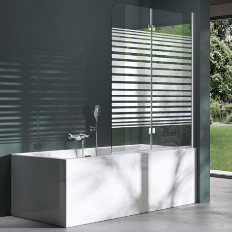 Mai & Mai Pare-Baignoire 120x140cm 2 Volets Paroi de Douche pour Baignoire en Verre ESG avec Bandes Opaques et Revêtement NANO Easy Clean C1408SL (1/5)