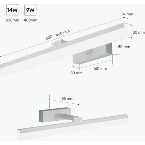 DILUMEN Lampe LED Pour Miroir Salle De Bain 56cm, Métal 14W 1200 Lumen 230V, Blanc Froid 6000K