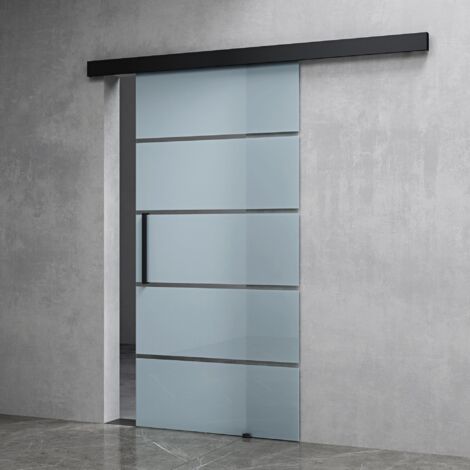 Mai & Mai Porte Coulissante Noir 102,5x205cm avec Bandes Opaques en Verre Sécurité ESG 8mm Poignée de Barre avec Système Softclose Distance au Mur de 25mm Ama (1/5)