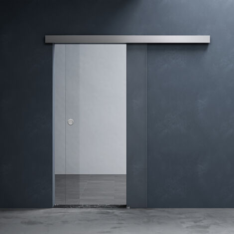 Mai & Mai Porte Coulissante Transparente en Verre de Sécurité ESG de 8mm LxH:90x205cm Poignée Ronde avec Système Softclose Ama TS19-900 Distance au Mur de 15mm