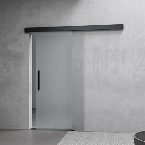 Mai & Mai Porte Coulissante Noir 90x205cm avec Opaque en Verre Sécurité ESG 8mm Poignée barre Distance au Mur de 15mm Ama (1/5)