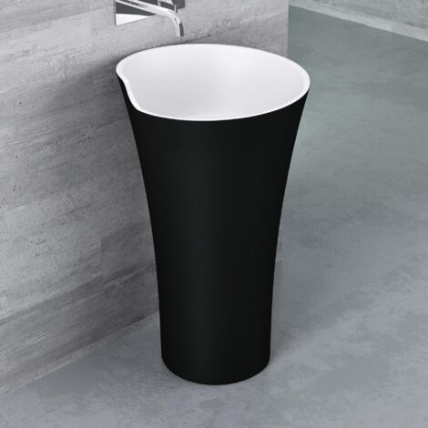 Mai & Mai Lavabo à Poser au Sol Noir Mat 51cm Vasque sur Pied en Résine Evier Lave Mains Salle de Bain sans Trop-plein Col130