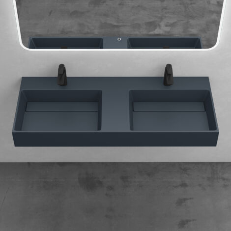 Mai & Mai Double Lavabo Suspendu Gris Noir 120x48x13cm Vasque à Poser Pour 2 Evier Lave Mains Salle de Bain sans Trop-plein Col12-1200-2