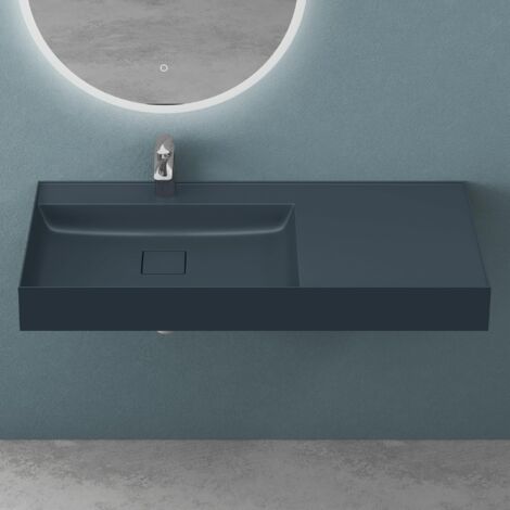 Mai & Mai Vasque de Salle de Bains Lavabo à Poser ou Suspendu Gris Noir Mat en Résine 100x46cm Col630