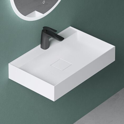 Mai & Mai Vasque de Salle de Bains Lavabo à Poser ou Suspendu Blanc Mat en Résine 50x38cm Col630