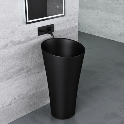Mai & Mai Lave Mains Colonne Évier Vasque sur Pied 42x42x85cm en Résine De Synthèse Noir Mat Oval Sans Perçage Pour Robinet Lavabo Sans Trop-Plein À Poser Au Sol Col33