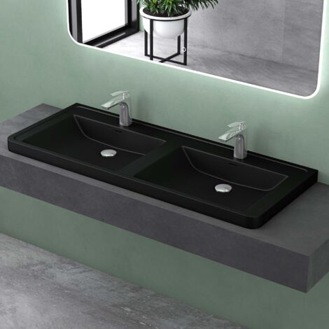 Mai & Mai Vasque à Encastrer Noir Mat 120 cm Lavabo en Fonte Minérale Solid Surface avec Trop-Plein COL08