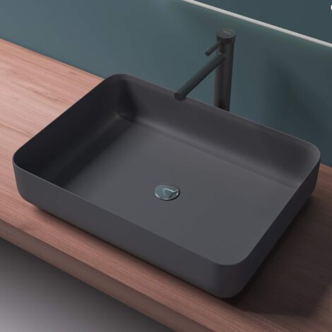 Mai & Mai Vasque à Poser Gris Noir Mat Rectangulaire Lavabo Salle de Bain Évier Lave Mains sans trop-Plein Col812 (1/5)