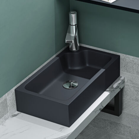 Mai & Mai Petit Lavabo à Poser Gris Noir Mat 46cm Vasque Évier Lave Mains pour WC sans Trop-Plein Col101 (1/5)