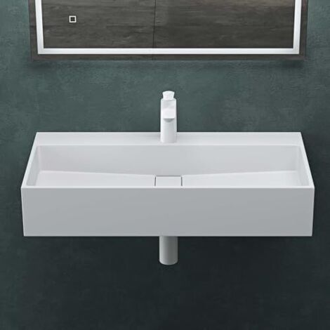 Mai & Mai Lavabo Suspendu Vasque à Poser Blanc Mat 80x40x14cm Évier Lave Mains Salle de Bain avec Cache Bonde Col6028
