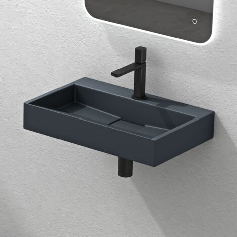 Mai & Mai Lavabo Suspendu Gris Noir Mat 60x38x11cm Vasque à Poser Rectangulaire avec Perçage pour Robinet avec Bonde et Cache Bonde Col19 (1/5)