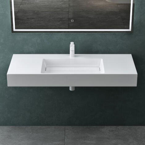 Mai & Mai Lavabo Suspendu Vasque à Poser Blanc 120cm Evier Lave Mains Salle de Bain sans Trop-plein Col12-1200-M