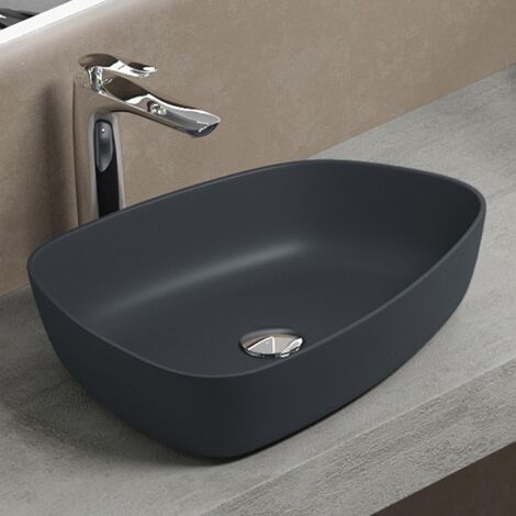 Mai & Mai Vasque à Poser Gris Noir Mat Lavabo Salle de Bain Évier Lave Mains sans Trop-Plein 51x39x12cm Col806 (1/5)