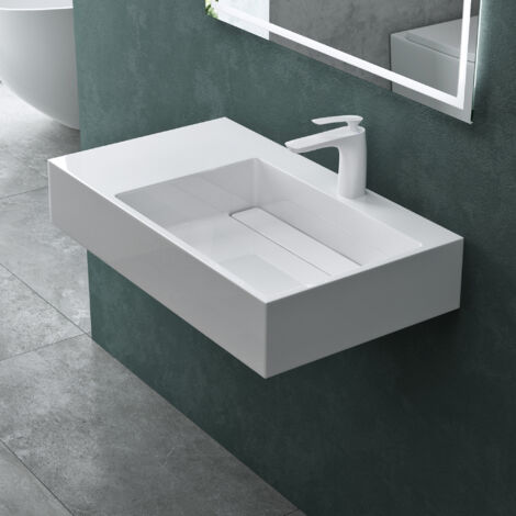 Mai & Mai Lavabo Suspendu Vasque à Poser Blanc 75cm Evier Lave Mains Salle de Bain sans Trop-plein Col12-750 R