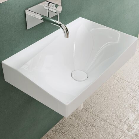 Mai & Mai Lavabo Suspendu Blanc 60x38x20cm en Résine Vasque Suspendue Rectangulaire avec Cache Bonde Col6035 (1/5)