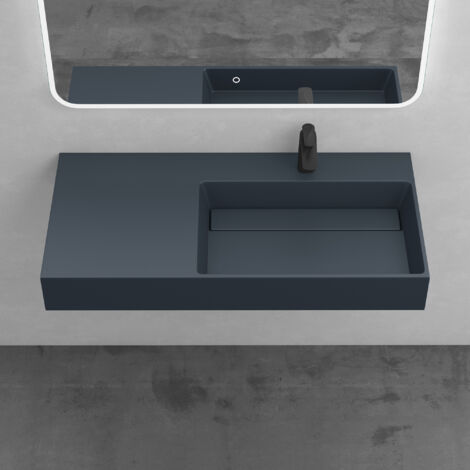 Mai & Mai Lavabo Suspendu Vasque à Poser Gris-Noir Mat 90x48x13cm Lave Mains Salle de Bain sans Trop-plein Col12-900 R