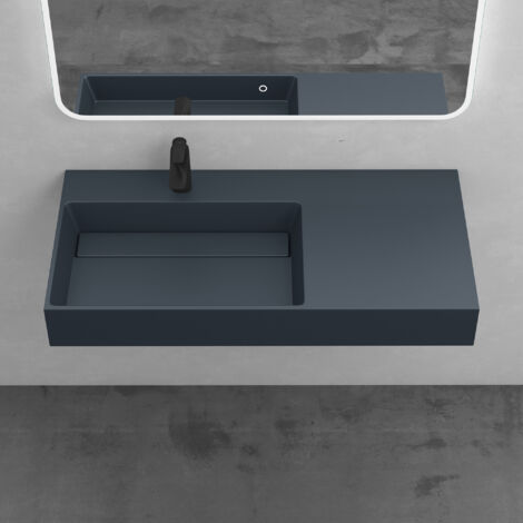 Mai & Mai Lavabo Suspendu Vasque à Poser Gris-Noir Mat 100x48x13cm Lave Mains Salle de Bain sans Trop-plein Col12-1000 L (1/5)