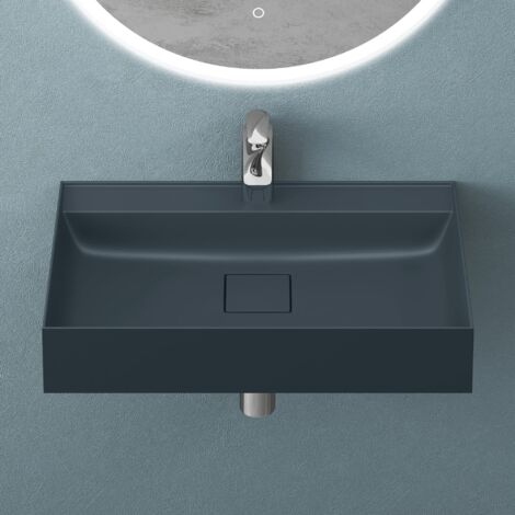 Mai & Mai Vasque de Salle de Bains Lavabo à Poser ou Suspendu Gris Noir Mat en Résine 50x38cm Col630
