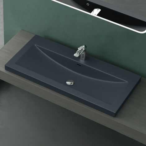 Mai & Mai Lavabo à Encastrer Gris Noir Mat 100cm Vasque Lave Mains Rectangulaire en Résine Lavabo avec Trop-Plein Col01 100x48x13cm