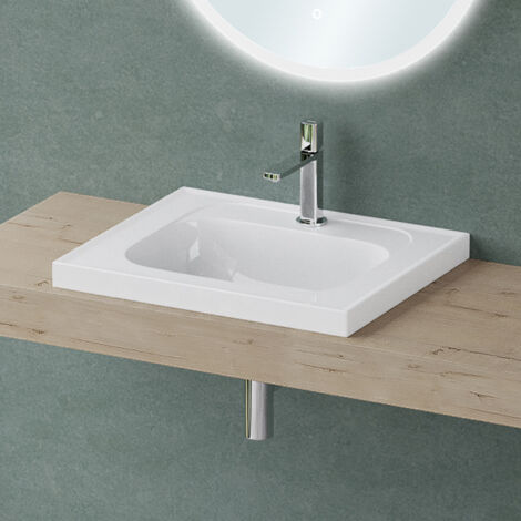 Mai & Mai Lavabo Vasque à Encastrer Blanc Vasque Rectangulaire sans Trop-plein 60x50x16.5cm Col3601 (1/5)