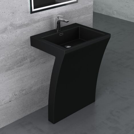 Mai & Mai Lave Main évier Vasque 60x48x83cm en Résine de Synthèse Noir Rectangulaire avec Perçage pour Robinet Lavabo avec Trop-plein à poser au Sol Col07 (1/5)