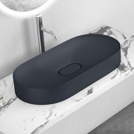 Mai & Mai Vasque à poser noir-gris 71cm lavabo salle de bains lave mains avec revêtement Nano Col826 (1/5)