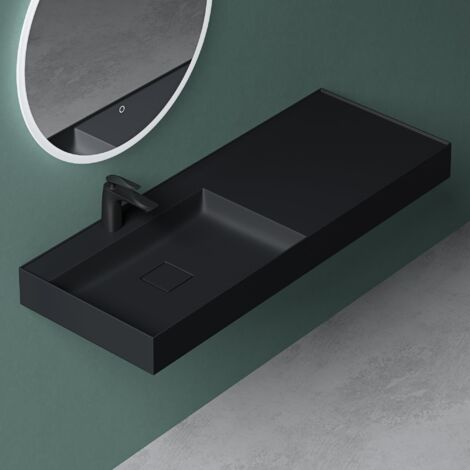 Mai & Mai Vasque de Salle de Bains Lavabo à Poser ou Suspendu Gris Noir Mat en Résine 120x46cm Col630