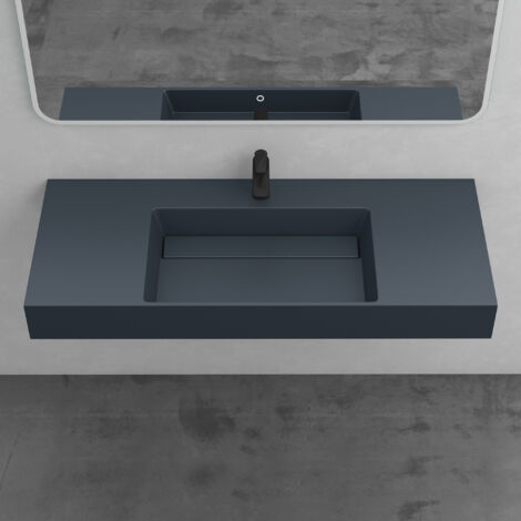 Mai & Mai Lavabo Suspendu Vasque à Poser Gris Noir 120x48x13cm Evier Lave Mains Salle de Bain sans Trop-plein Col12-1200-M