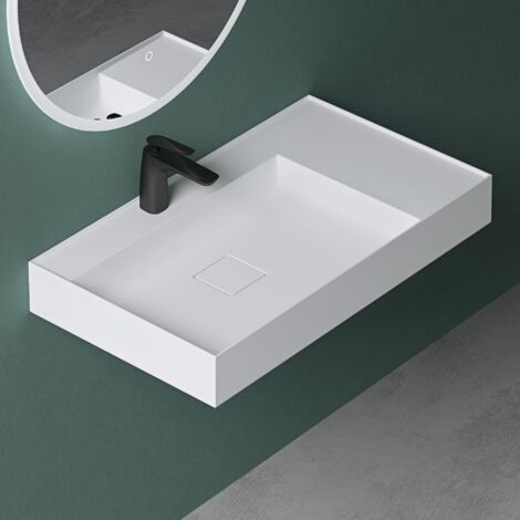Mai & Mai Vasque de Salle de Bains Lavabo à Poser ou Suspendu Blanc Mat en Résine 70x46cm Col630