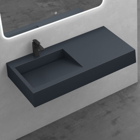Mai & Mai Lavabo Suspendu Gris Noir Mat Vasque à Poser avec Partie Rangement Lave Mains Rectangulaire Col11 100x50x13cm (1/5)