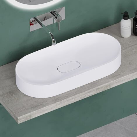Mai & Mai Vasque à poser blanc mat 71cm lavabo salle de bains lave mains avec revêtement Nano Col826 (1/5)