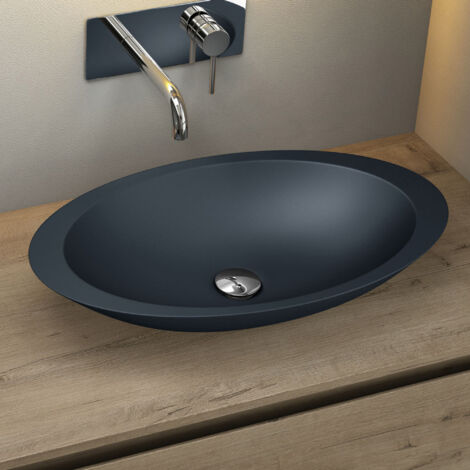 Mai & Mai Vasque à Poser Gris-Noir Mat Ovale Lavabo Salle de Bain Évier Lave Mains sans trop-Plein Col802 (1/5)