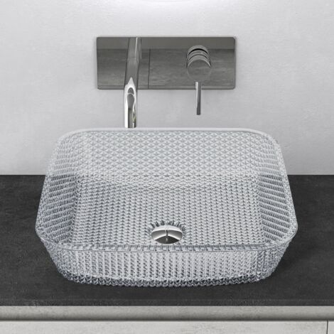 Mai & Mai Vasque à Poser Carrée en Verre sans Robinet Lave-Mains Lavabo en Verre Transparent pour Salle de Bain WC d'Invités 40x40x11 cm Min03 (1/5)