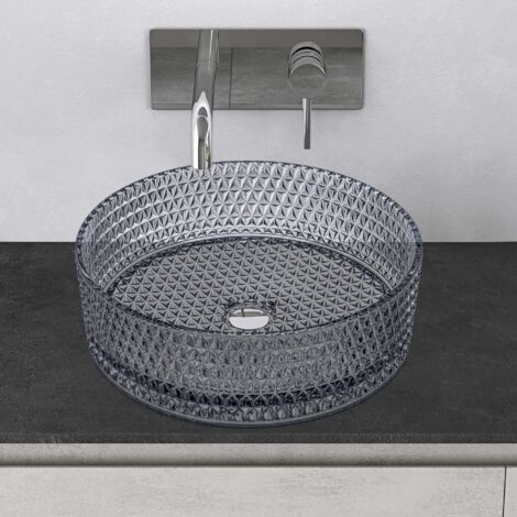 Mai & Mai Lavabo en Verre Gris Lavabo Rond Lave-Mains Vasque Verre à Poser Salle de Bain Toilettes pour Invités sans Perçage de Robinet 39x39x12 cm Min07 (1/5)