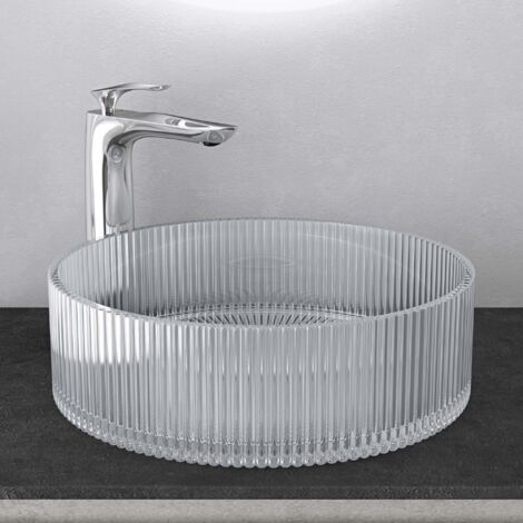 Mai & Mai Lavabo en Verre Transparent Lavabo Rond Lave-Mains Vasque Verre à Poser Salle de Bain Toilettes pour Invités sans Perçage de Robinet 40x40x12 cm Min01 (1/5)