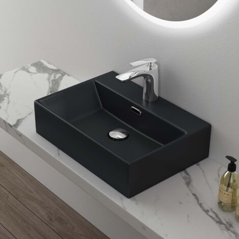 Mai & Mai Vasque à Poser 51x36x13cm Lavabo en Céramique Noir Mat Rectangulaire avec Nano-Revêtement BR206