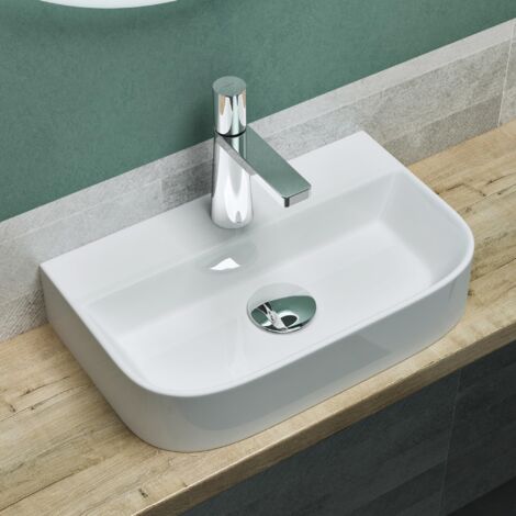 Mai & Mai Vasque à Poser Vasque Suspendue 38x23,5x8cm Lavabo en Céramique Blanc avec Perçage de Robinet BR003 (1/5)