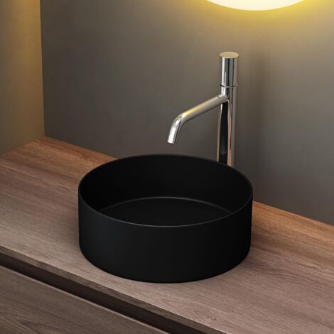 Mai & Mai Vasque à Poser 31x31x11cm Lavabo en Céramique Noir Mat avec Nano-revêtement Salle de Bains pour Invités BR203 (1/5)