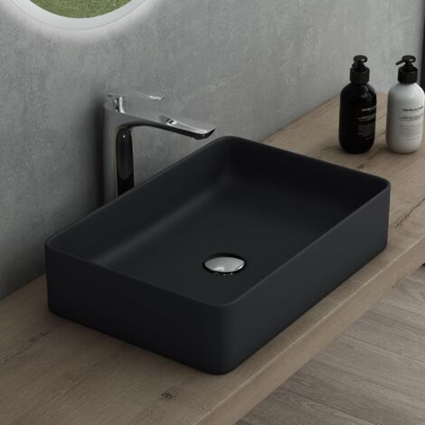 Mai & Mai Vasque à Poser 58x37x13,5cm Lavabo en Céramique Noir Mat avec Nano-revêtement BR105D (1/5)