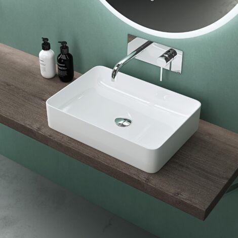 Mai & Mai Vasque à Poser 50x35x11cm Lavabo en Céramique Blanc sans Trop-Plein Salle de Bains pour Invités BR105 (1/5)
