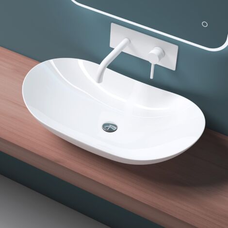 Mai & Mai Vasque à Poser Blanc Lavabo en Céramique Lave Mains Salle de Bain sans Trop-Plein BR858 (1/5)