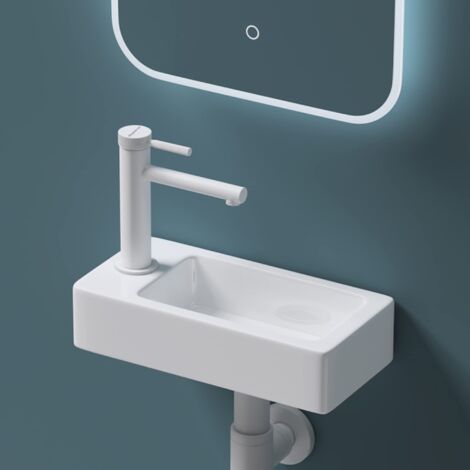 Mai & Mai – Lavabo suspendu rectangulaire en céramique blanc 37,5 x 18 x 8,8 cm – Sans trop-plein – Installation facile pour salle de bain invités - BR3053R