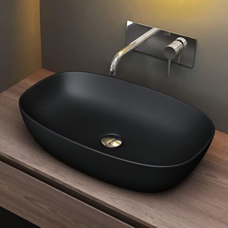 Mai & Mai Vasque à Poser 60x39,5x14cm Lavabo en Céramique Noir Mat sans Trop-Plein Salle de Bains pour Invités BR104 (1/5)