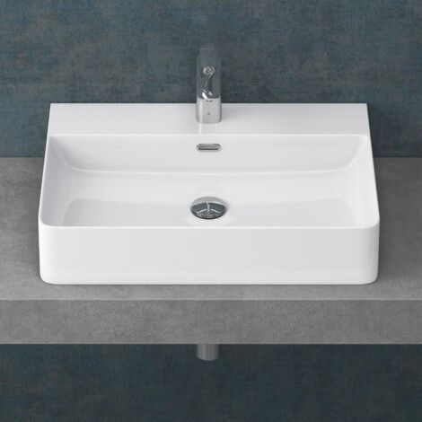 Mai & Mai Lavabo Suspendu Vasque à Poser Blanc 60cm Évier Lave Mains Salle de Bain avec Trop-plein ME201