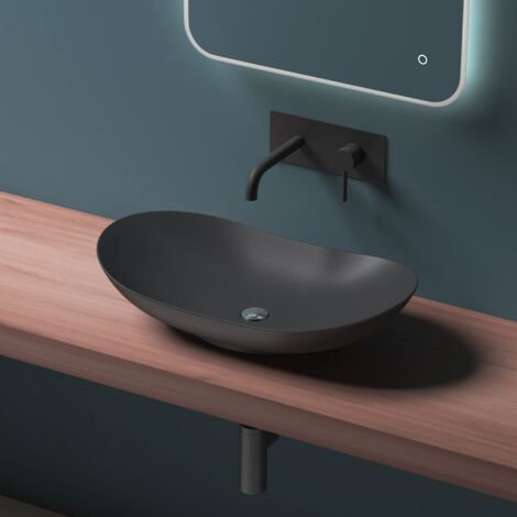Mai & Mai Vasque à Poser Noir Mat Lavabo en Céramique Évier Lave Mains Salle de Bain sans Trop-Plein BR858 (1/5)