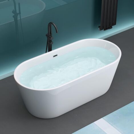 Mai & Mai Baignoire îlot en Acrylique Blanc Ovale 170x80x60cm Baignoire sur Pieds avec Bonde et Trop Plein V520OA (1/5)