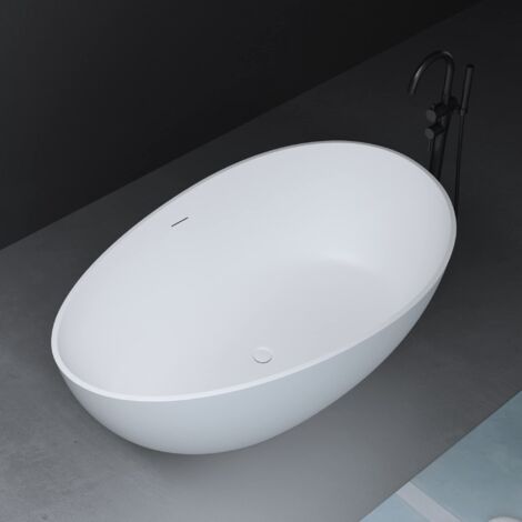 Mai & Mai Baignoire îlot en Résine Blanc Mat Ovale 160x95x60cm Baignoire sur Pieds avec Bonde et Trop Plein Vicenza911 (1/5)