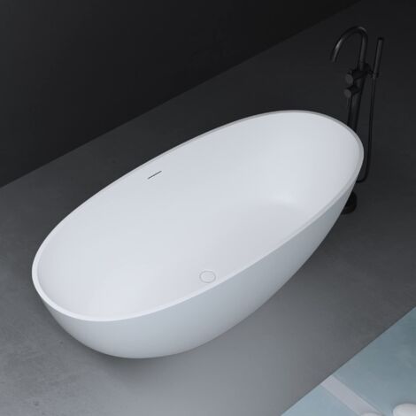 Mai & Mai Baignoire îlot en Résine Blanc Ovale 165x75x55cm Baignoire sur Pieds avec Bonde et Trop Plein V910 (1/5)
