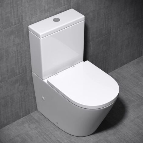 Mai & Mai WC à Poser en Céramique Blanc Toilette Complet Abattant avec Frein de Chute A179T