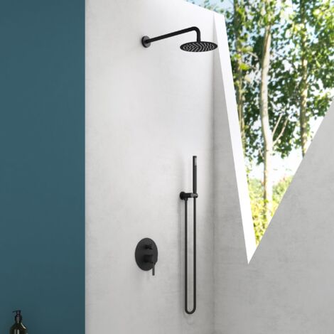 Mai & Mai Robinet de Douche Encastré Système de Douche Noir Mat avec Mitigeur Douchette et Douche de Tête Ronde 19cm (1/5)